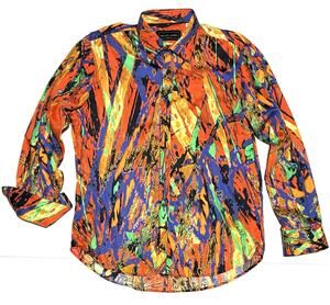 David Smith Shirt Mens Sz XL Bright Colors Neon Button Up Classic Fit Cotton